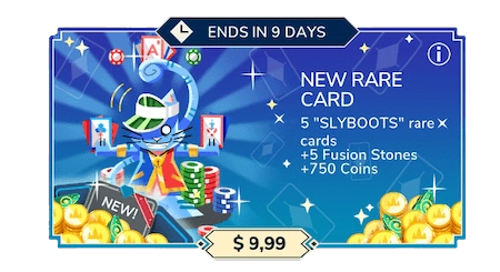 $9.99 pack: 5 copies of Slyboots + 750 coins + 5 fusion stones